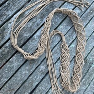 Beige Macrame-Style Tie Belt 36.5 Inches long